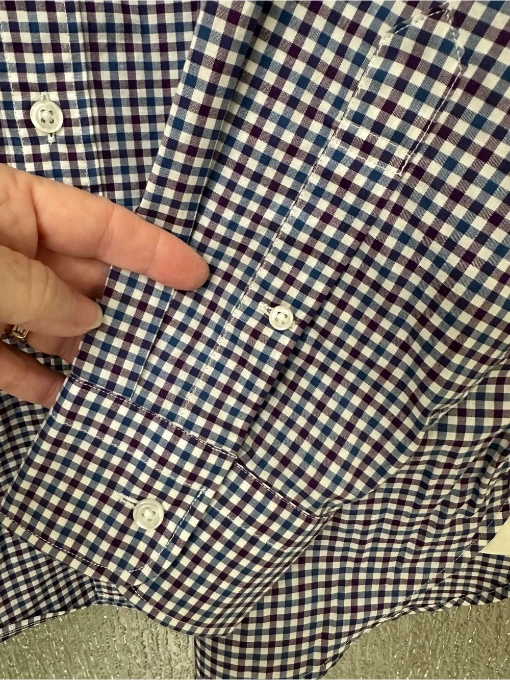 J. Crew Men's Navy Burgundy  and White Gingham Button-Down Shirt Large